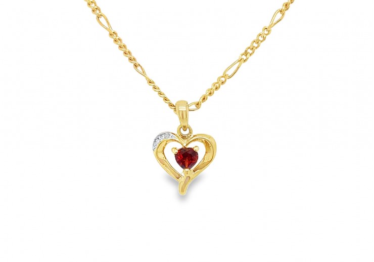 Pre-owned 9ct Yellow Garnet & Diamond Heart Necklace
