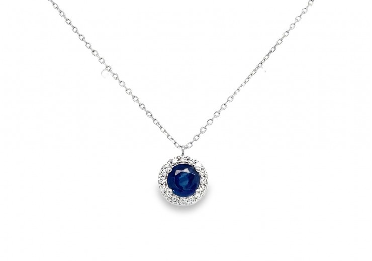 9ct White Gold Sapphire & Diamond Necklace 9ct White Gold Sapphire & Diamond Necklace