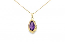 Pre-owned 9ct Yellow Gold Amethyst Necklace