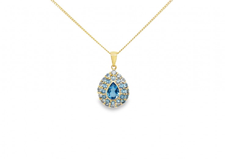 Pre-owned 9ct Yellow Gold Blue Topaz Necklace