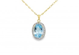 Pre-owned 9ct Yellow Gold Blue Topaz & Diamond Necklace
