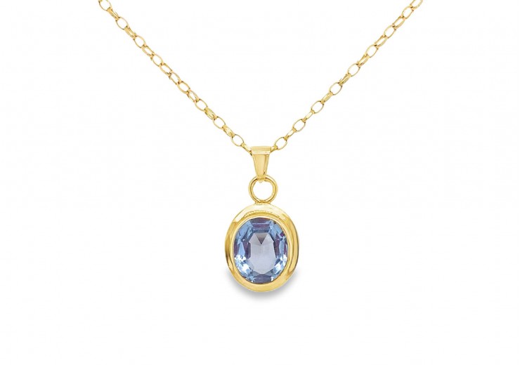 Pre-owned 9ct Yellow Gold Synthetic Blue Spinel Necklace