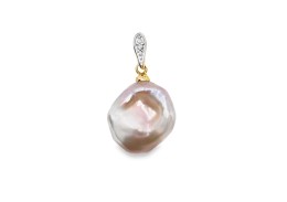 9ct Yellow Gold Keshi Pearl & Diamond Drop Pendant