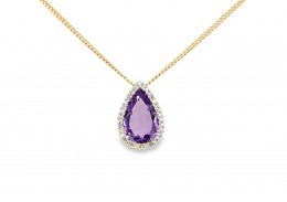 Pre-owned 9ct Yellow Gold Amethyst & Diamond Necklace