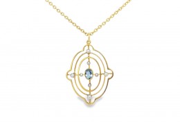 Pre-owned Antique 15ct Yellow Gold Aquamarine & Pearl Necklace