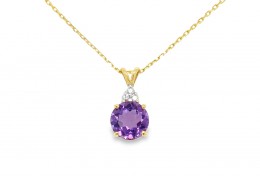 Pre-owned 14ct Yellow Gold Amethyst & Diamond Necklace