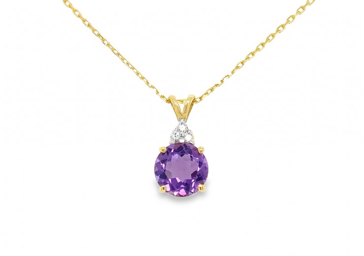 Pre-owned 14ct Yellow Gold Amethyst & Diamond Necklace