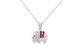 Pre-owned 18ct White Gold Ruby & Diamond Elephant Necklace