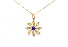 Pre-owned Vintage 9ct Gold Pearl and Amethyst Necklace Pre-owned Vintage 9ct Gold Pearl and Amethyst Necklace