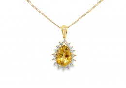 Pre-owned 9ct Gold Citrine & Diamond Necklace