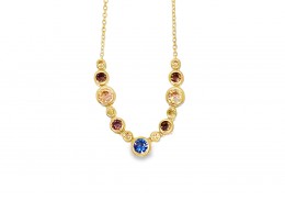 Silver Gold Plated Multi Coloured Gem Necklace