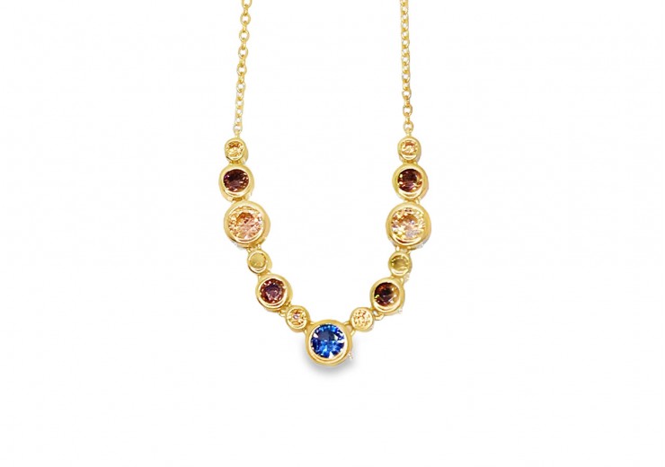 Silver Gold Plated Multi Coloured Gem Necklace Silver Gold Plated Multi Coloured Gem Necklace