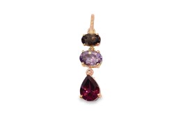 9ct Rose Gold Smoky Quartz, Rose Amethyst & Rhodolite Garnet Drop Pendant