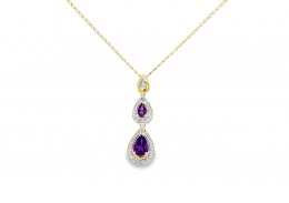 Pre-owned 9ct Gold Amethyst & Diamond Necklace