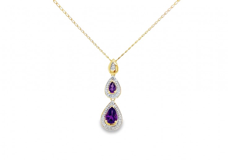 Pre-owned 9ct Gold Amethyst & Diamond Necklace