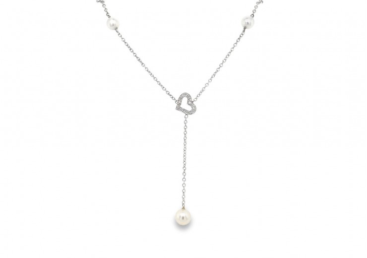 Pre-owned 9ct White Gold Pearl & Diamond Necklace