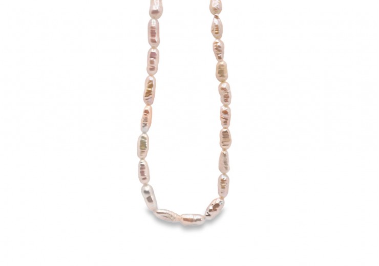 Pre-owned Silver 40" Rice Pearl Necklace