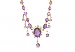 Pre-owned Vintage 14ct Rose Gold Amethyst & Pearl Necklace