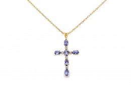 Pre-owned 9ct Gold Tanzanite Cross Necklace