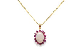 Pre-owned 9ct Yellow Gold Opal & Ruby Necklace Pre-owned 9ct Yellow Gold Opal & Ruby Necklace