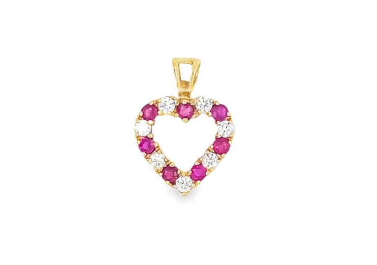 Pre-owned 9ct Yellow Gold Ruby & Cubic Zirconia Pendant