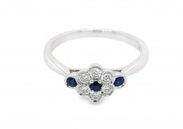 18ct White Gold Sapphire & Diamond Cluster Ring