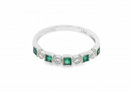 18ct White Gold Emerald & Diamond Eternity Ring 