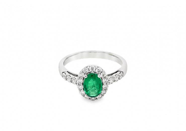 18ct White Gold Emerald & Diamond Ring