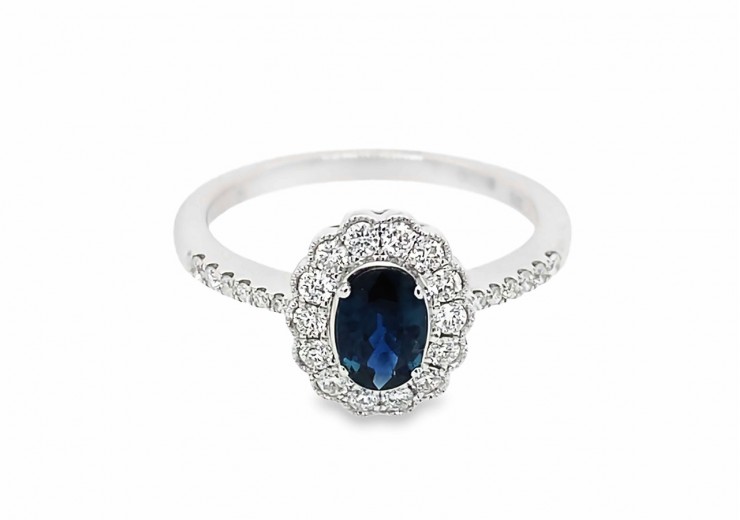 9ct White Gold Sapphire & Diamond Cluster Ring