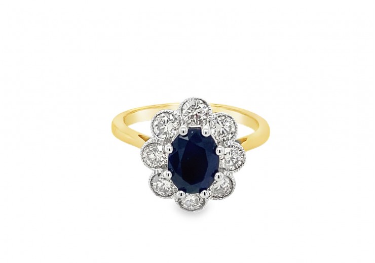 9ct Gold Sapphire & Diamond Cluster Ring