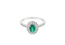 9ct White Gold Emerald & Diamond Ring