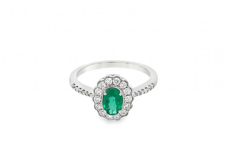 9ct White Gold Emerald & Diamond Ring
