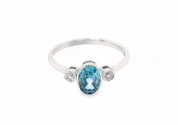 9ct White Gold Blue Zicon & Diamond Ring