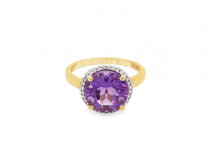 9ct Gold Amethyst & Diamond Ring