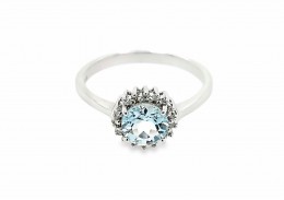 9ct White Gold Aquamarine & Diamond Ring