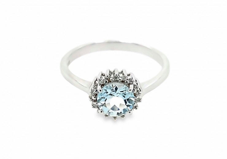 9ct White Gold Aquamarine & Diamond Ring