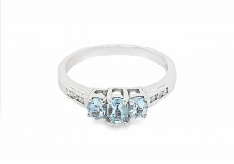 9ct White Gold Aquamarine & Diamond Trilogy Ring