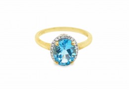 9ct Yellow Gold Blue Topaz & Diamond Ring