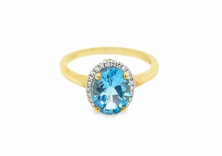 9ct Yellow Gold Blue Topaz & Diamond Ring