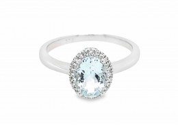 9ct White Gold Aquamarine & Diamond Cluster Ring