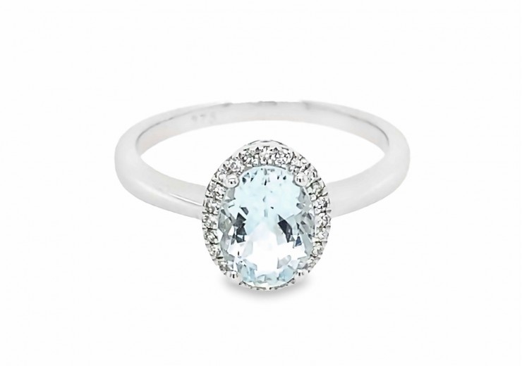 9ct White Gold Aquamarine & Diamond Cluster Ring