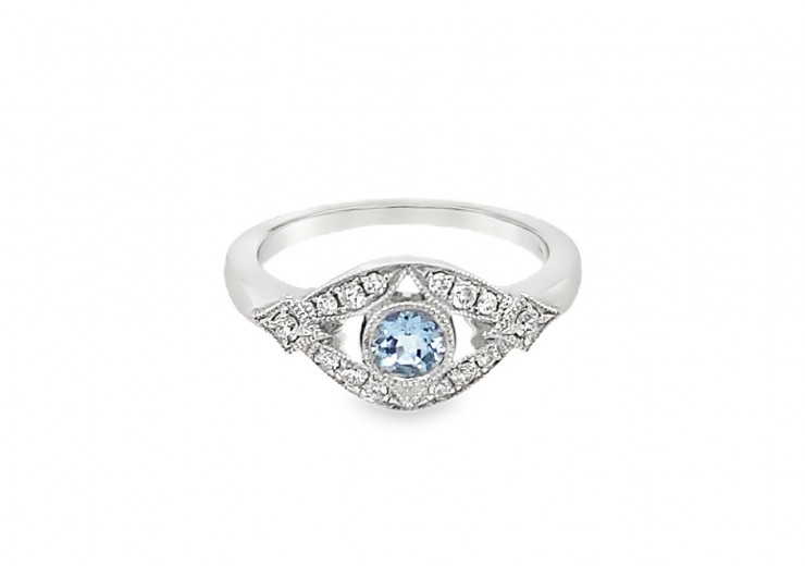 9ct White Gold Aquamarine & Diamond Ring