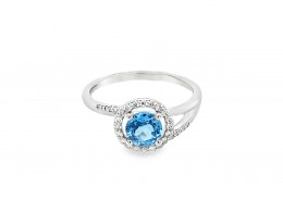 9ct White Gold Blue Topaz and Diamond Ring