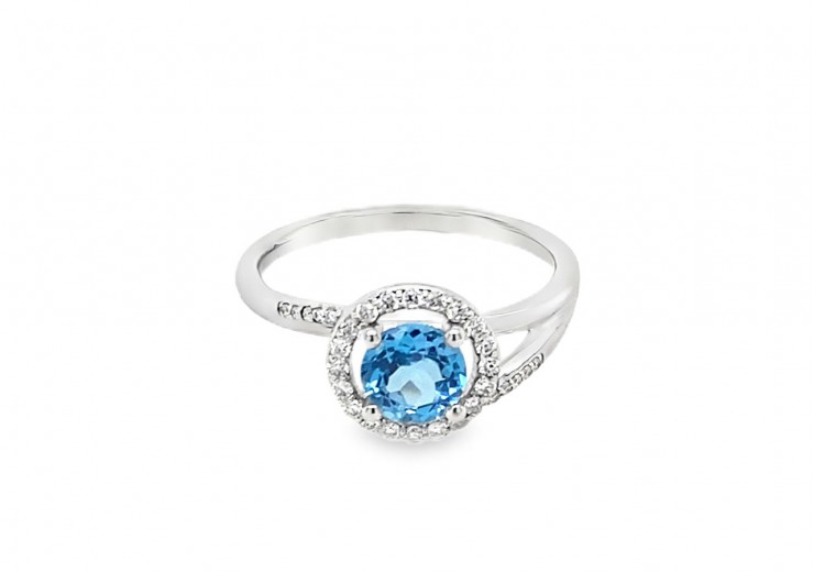 9ct White Gold Blue Topaz and Diamond Ring