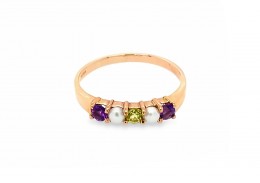 9ct Rose Gold Amethyst, Peridot & Pearl Ring