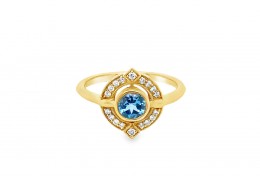 9ct Gold Blue Topaz & Diamond Ring