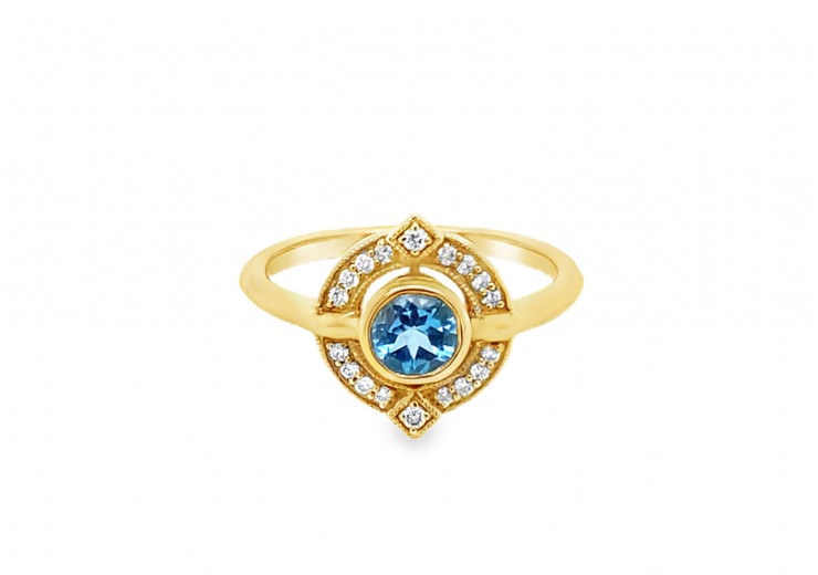 9ct Gold Blue Topaz & Diamond Ring