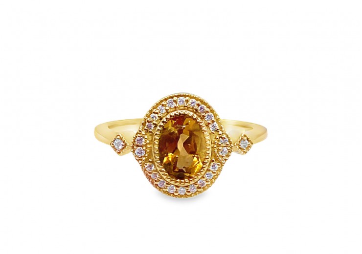 9ct Yellow Gold Citrine & Diamond Ring