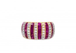 Pre-owned 18ct Yellow Gold Ruby & Diamond Wide Band Ring