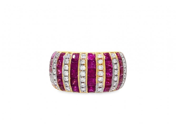 Pre-owned 18ct Yellow Gold Ruby & Diamond Wide Band Ring